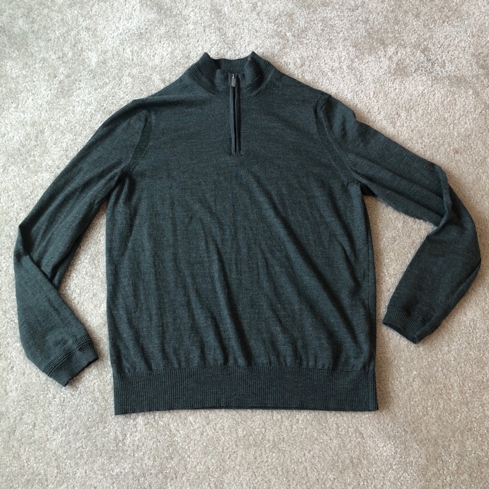 Jos A Bank Traveler Collection Green Merino Wool Zip Sweater Pullover Size Large - Picture 2 of 9